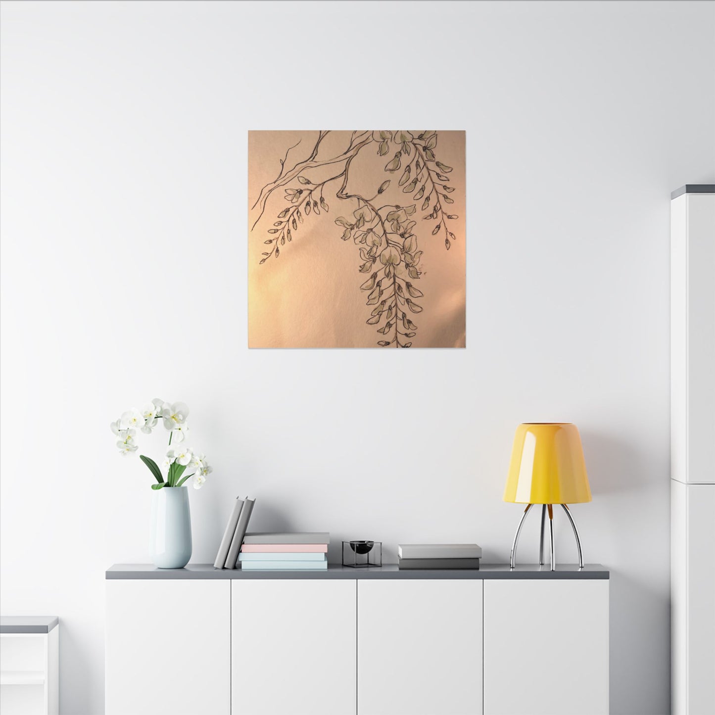 Japandi Wisteria in Candlelight | Minimal Line Canvas Art