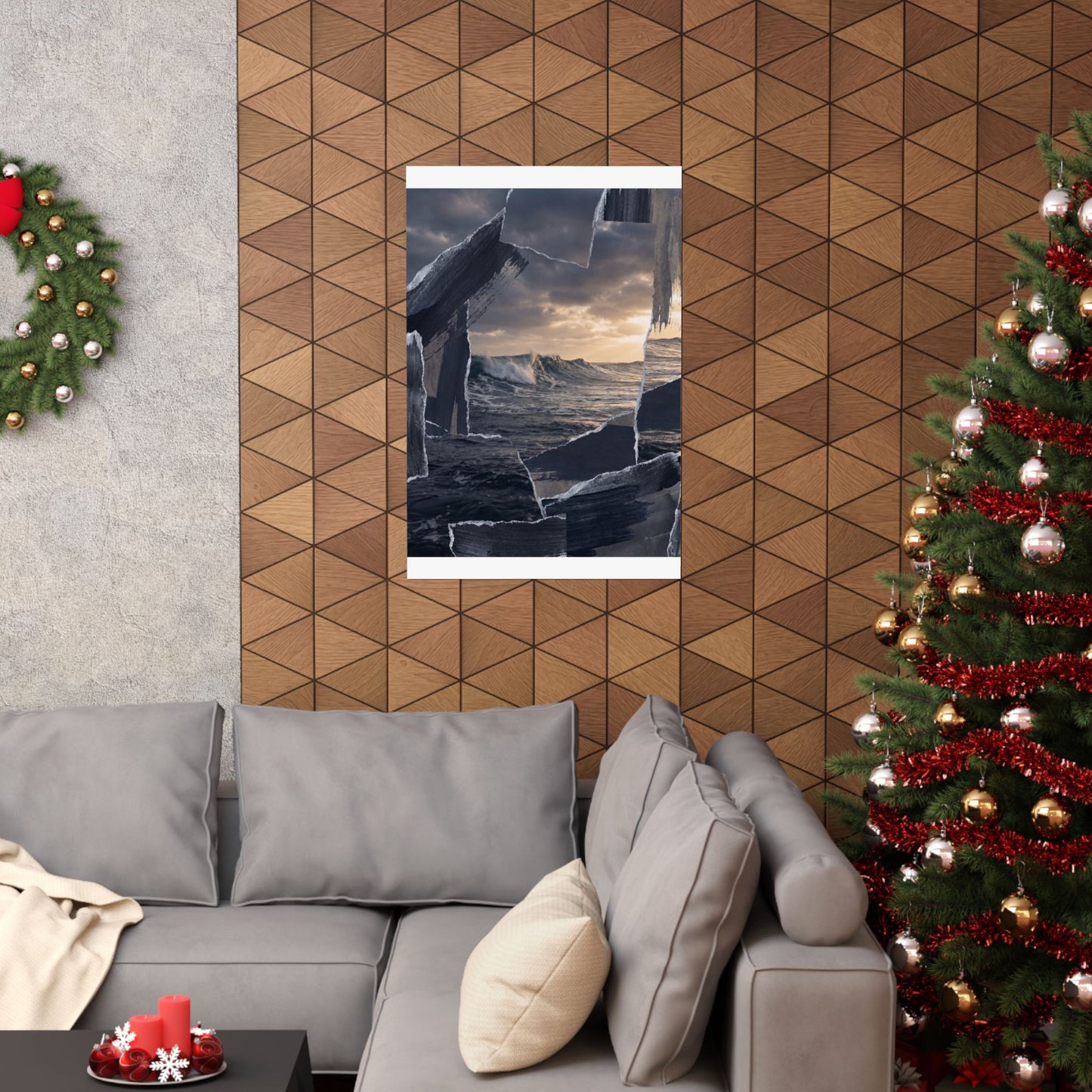 Dark Japandi Ocean Wave in Golden Hour | Shadow Zen Wall Art Print