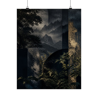 Fukinsei Mountain Mist Wall Art Print - Dark Japandi Moody Minimal