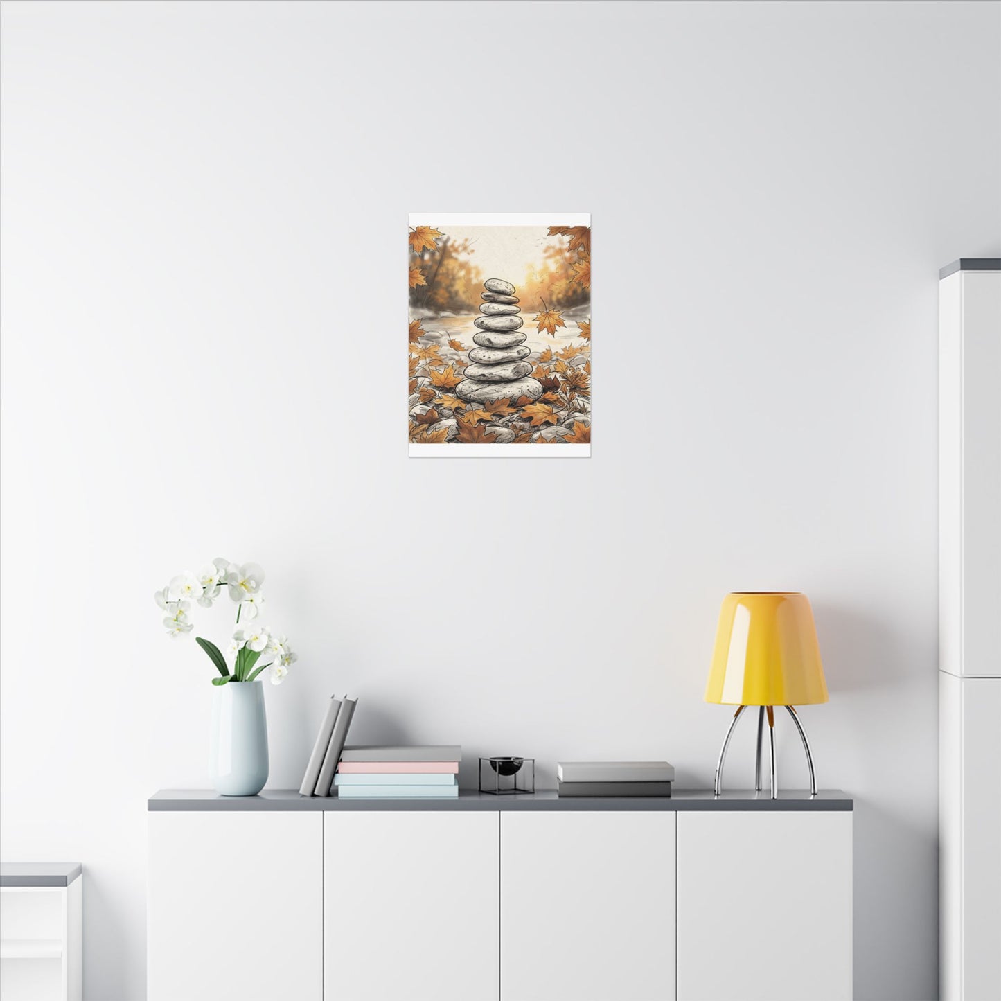 Earthy River Stones Canvas Art - Minimal Line Japandi
