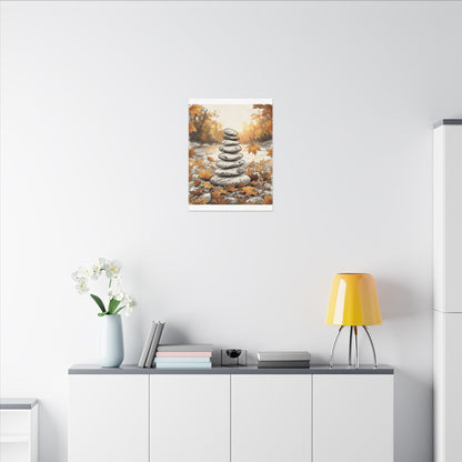 Earthy River Stones Canvas Art - Minimal Line Japandi