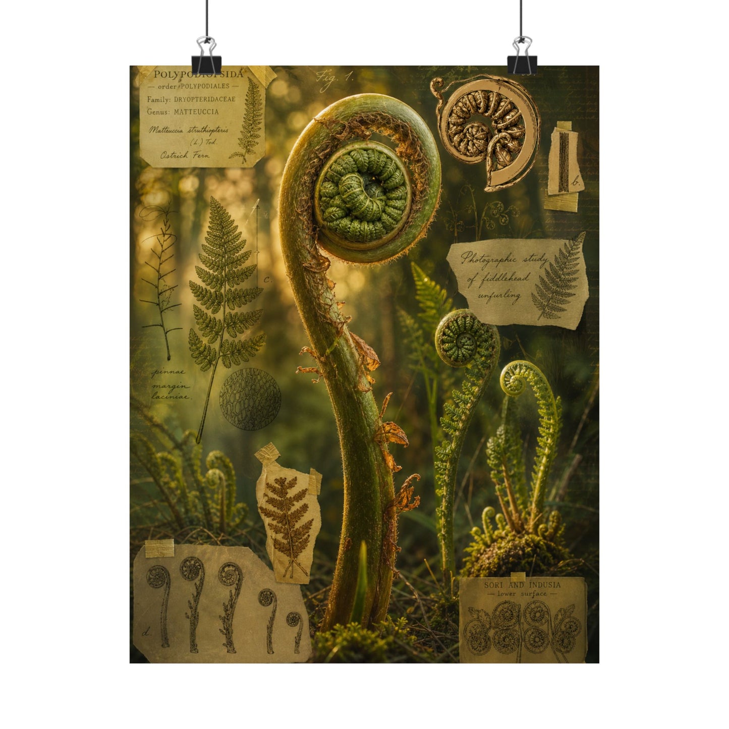Spring Fern Unfurling Herbarium Wall Art Print | Nostalgic Decor
