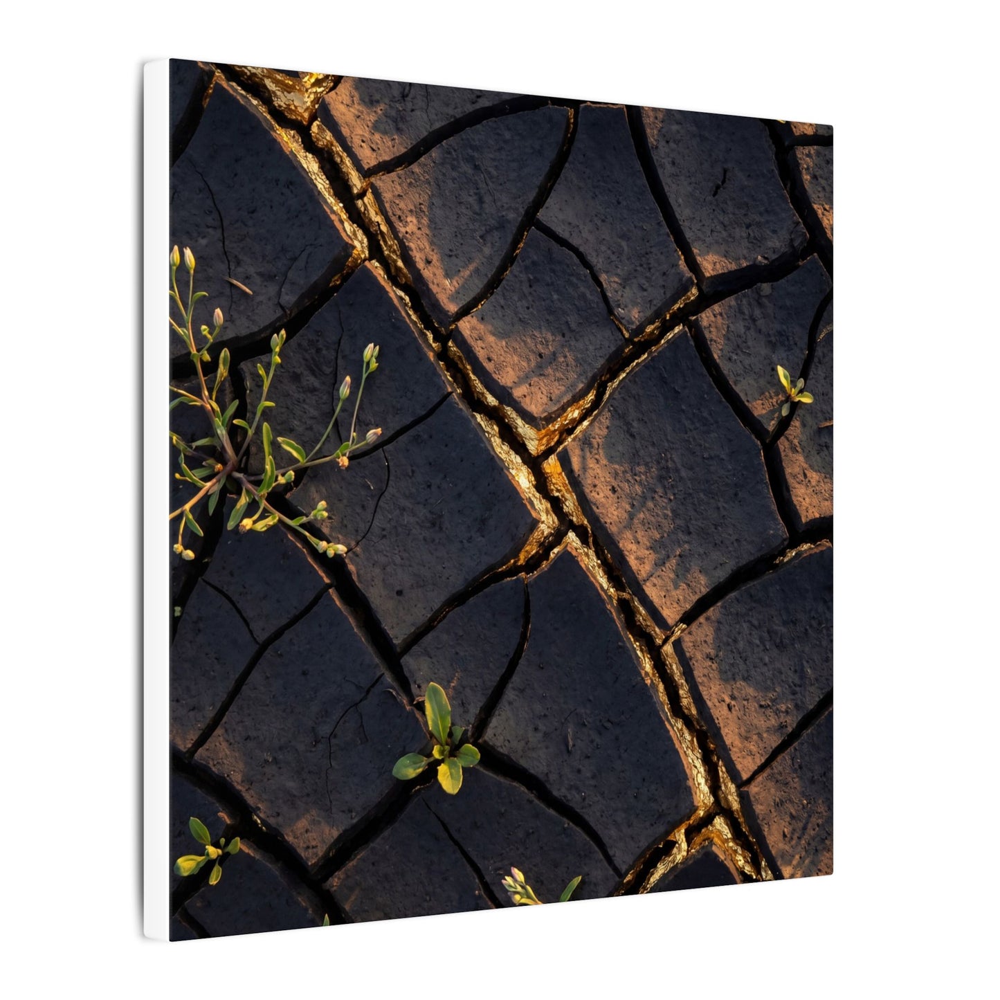 Kintsugi Cracked Earth in Golden Hour | Gold Vein Canvas Art