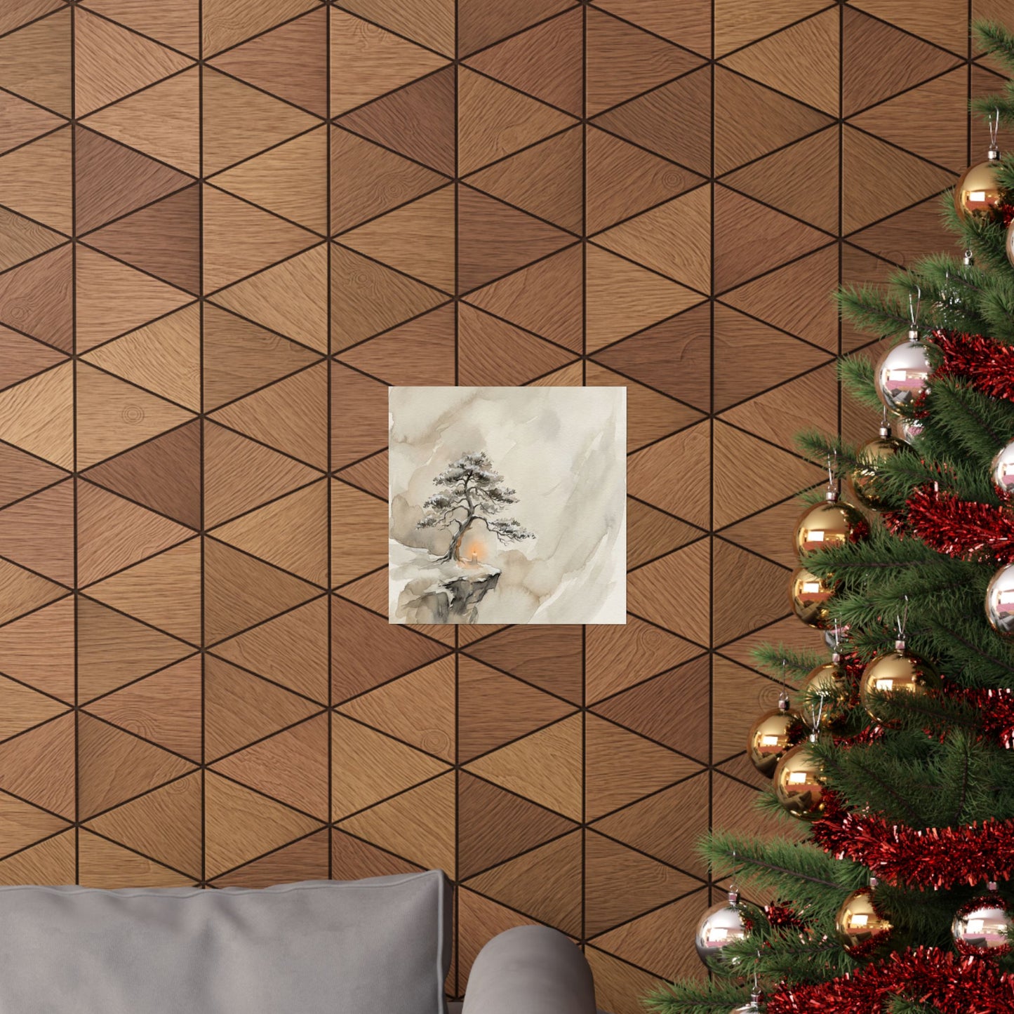 Warm Pine Tree Wall Art Print - Watercolor Japandi