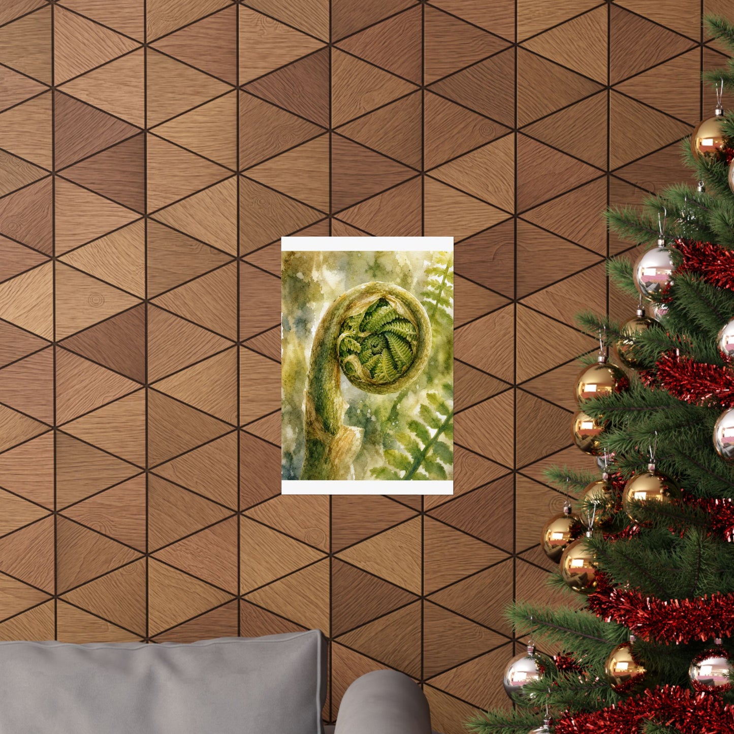 Elegant Fern Unfurling Wall Art Print - Watercolor Japandi