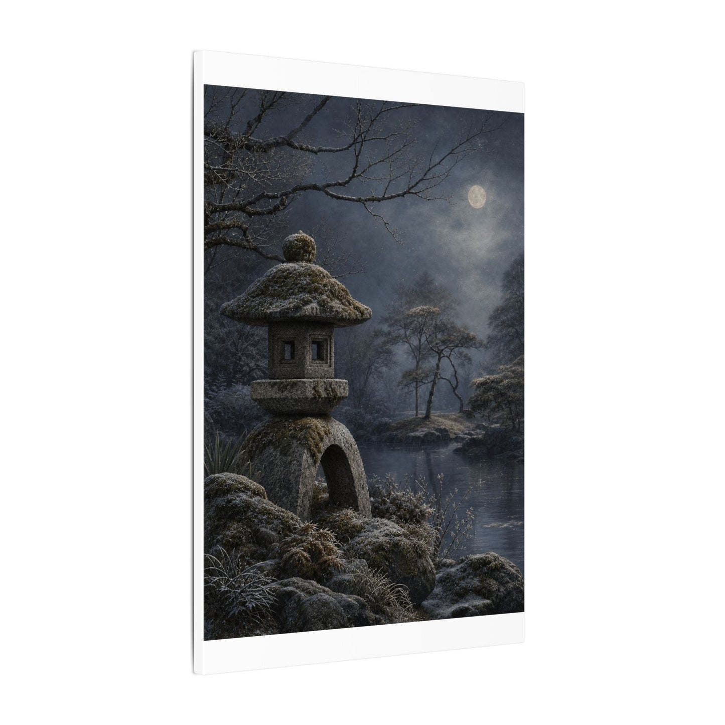 Stone Lantern Canvas Art | Winter Japandi Japanese Pattern Art