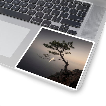Dark Japandi Pine Tree in Dawn | Moody Minimal Sticker Art Print