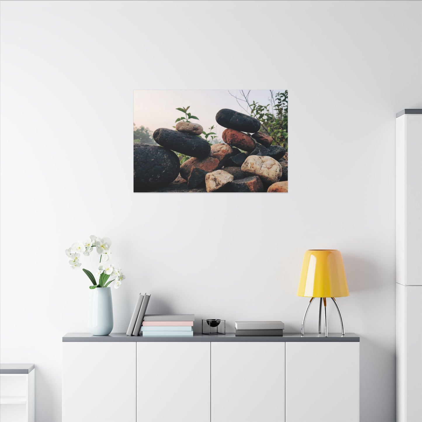 River Stones Canvas Art | Spring Kintsugi Broken Beauty Art