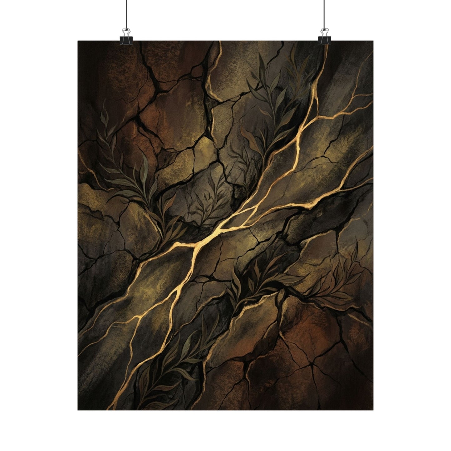 Bold Cracked Earth Wall Art Print - Charcoal Ink Dark Japandi