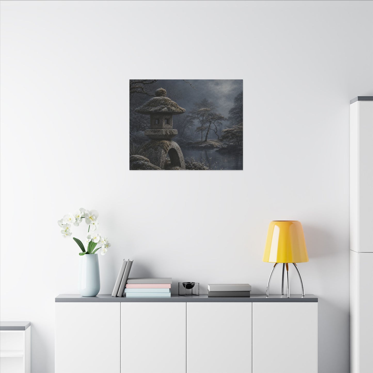 Stone Lantern Canvas Art | Winter Japandi Japanese Pattern Art