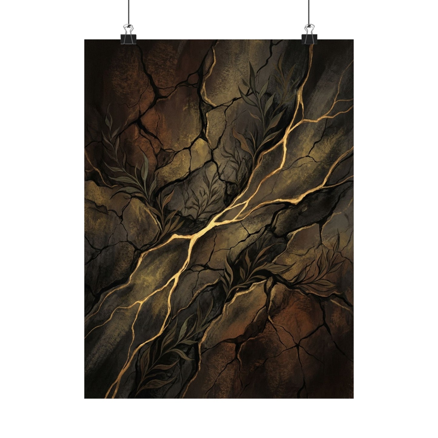 Bold Cracked Earth Wall Art Print - Charcoal Ink Dark Japandi