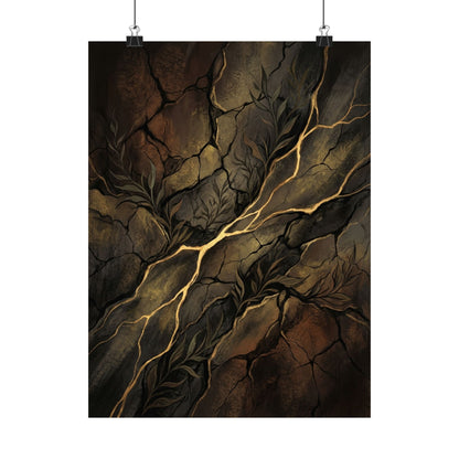 Bold Cracked Earth Wall Art Print - Charcoal Ink Dark Japandi