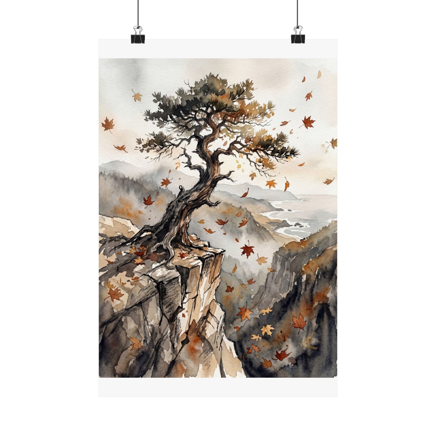 Pine Tree Watercolor Wall Art Print | Earthy Japandi Art