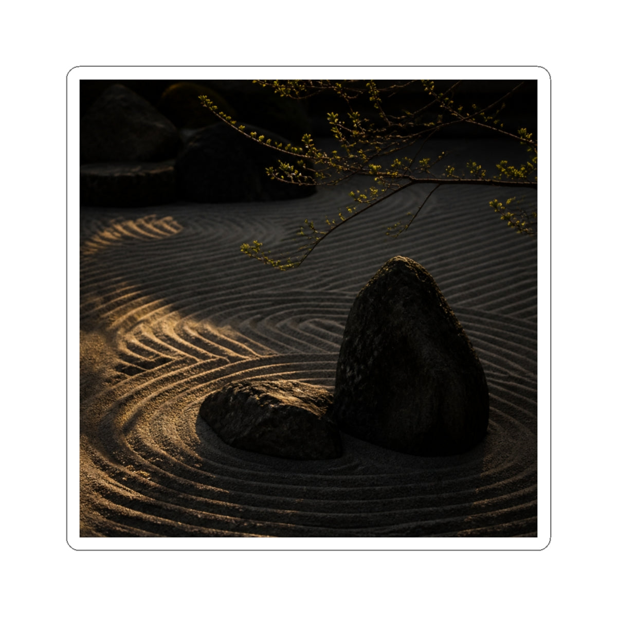 Rock Garden Shadow Zen Sticker | Sophisticated Dark Japandi Art