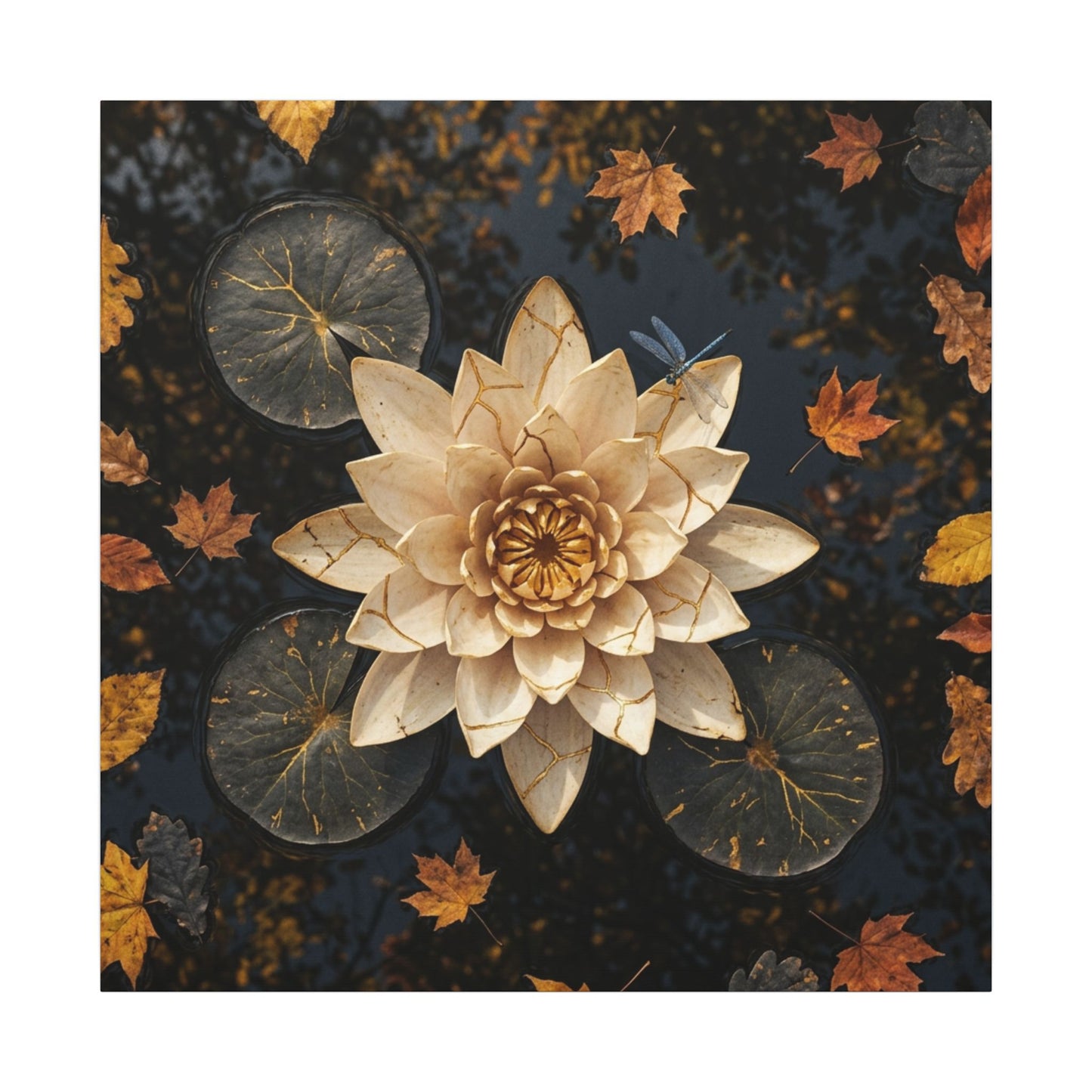 Kintsugi Lotus Flower in Dappled | Gold Repair Canvas Art