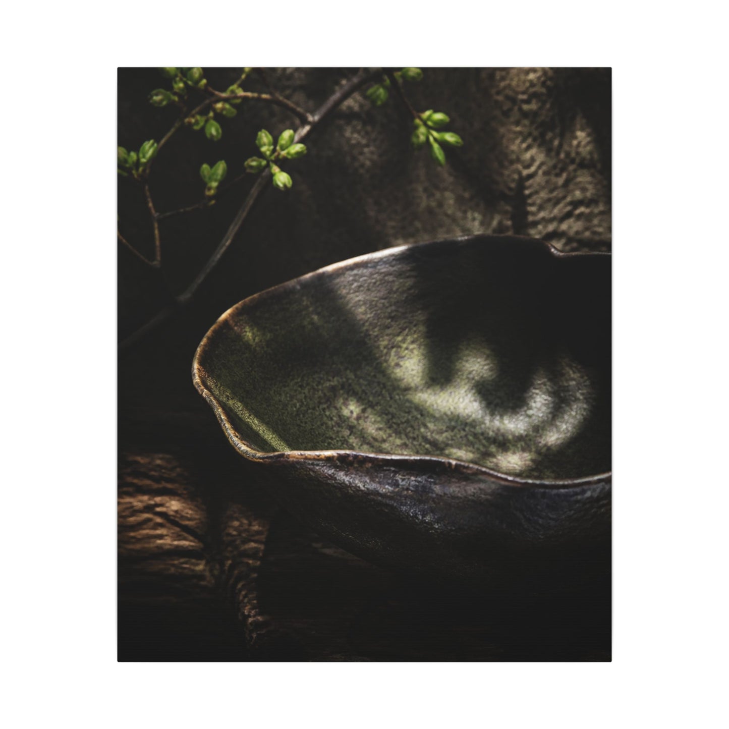 Sophisticated Ceramic Bowl Canvas Art - Dark Texture Dark Japandi