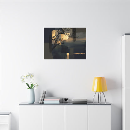 Golden Hour Pine Tree Canvas Art - Dark Japandi Kanso