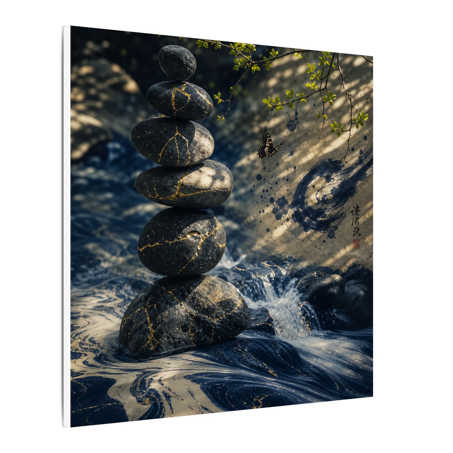 Kintsugi River Stones in Dappled | Broken Beauty Canvas Art