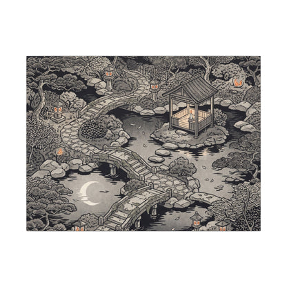 Moonlit Garden Ukiyo E Inspired Canvas Art | Serene Zen Art Art Print