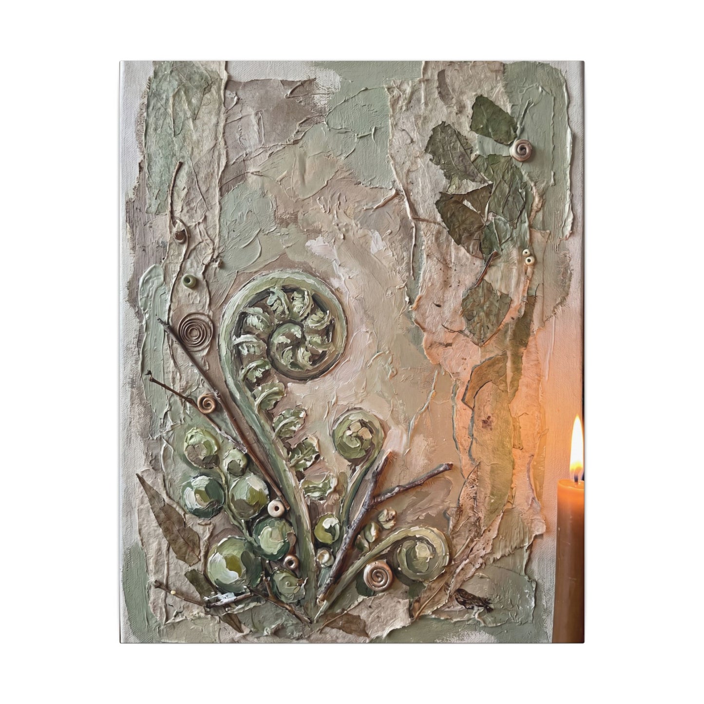 Japandi Fern Unfurling in Candlelight | Texture Canvas Art