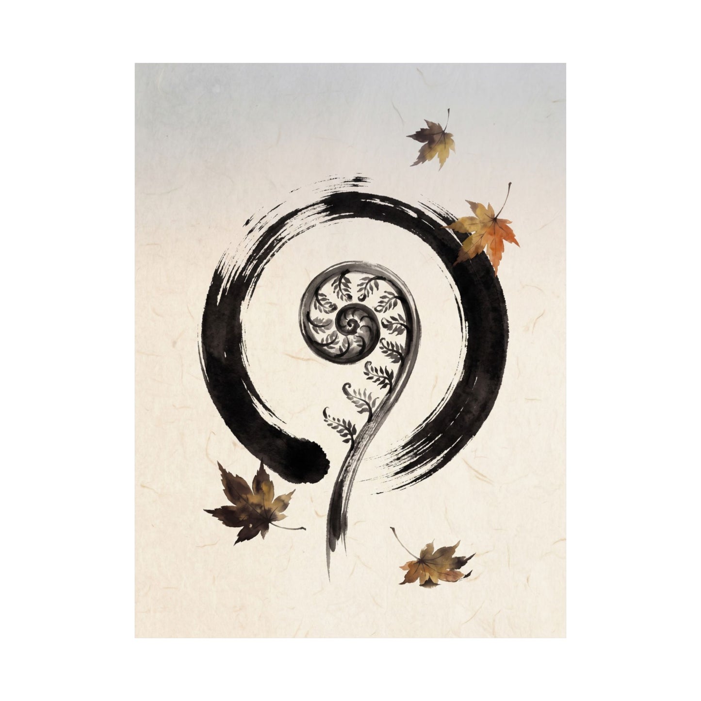 Autumn Fern Unfurling Enso Wall Art Print | Peaceful Decor