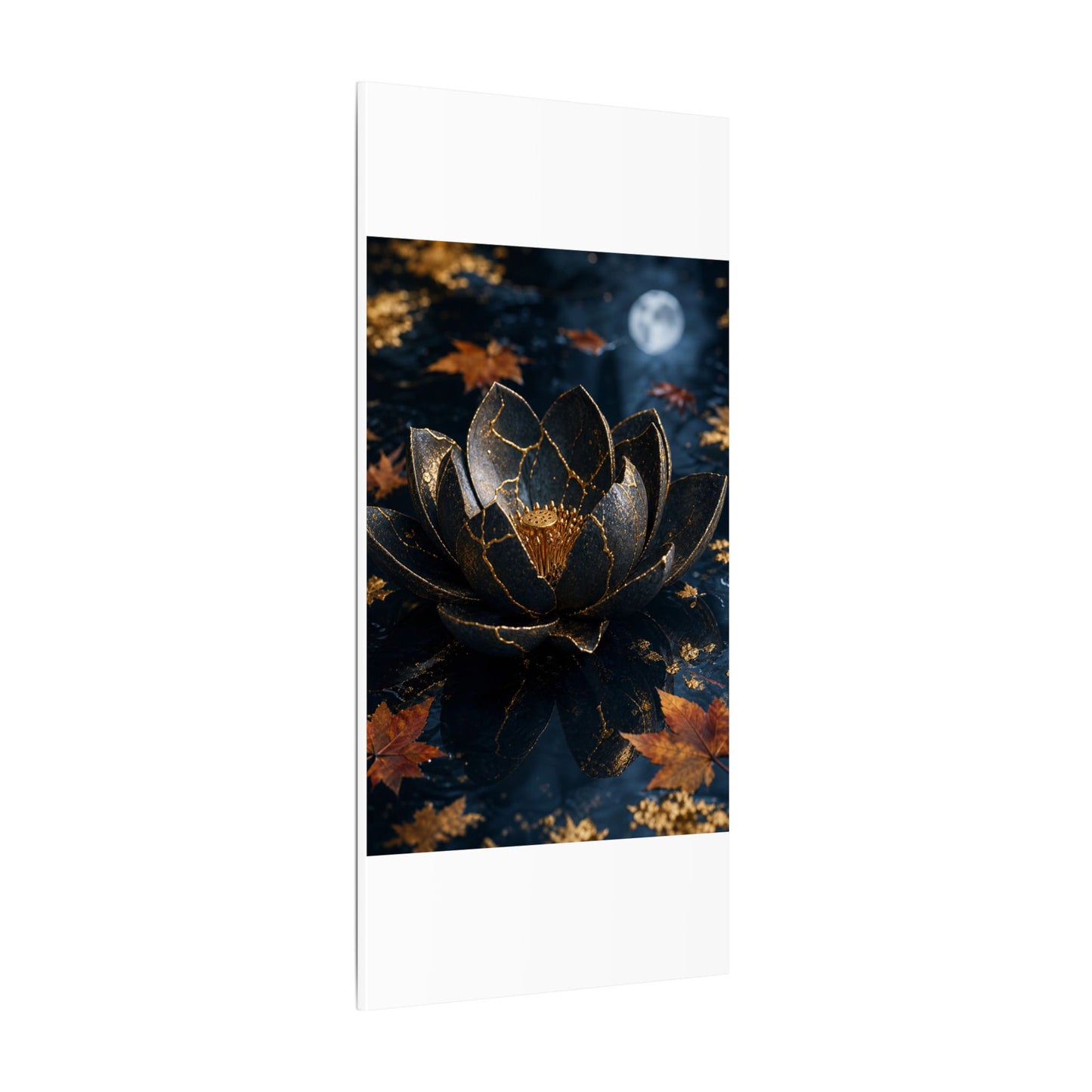Moonlight Lotus Flower Canvas Art - Kintsugi Fukinsei