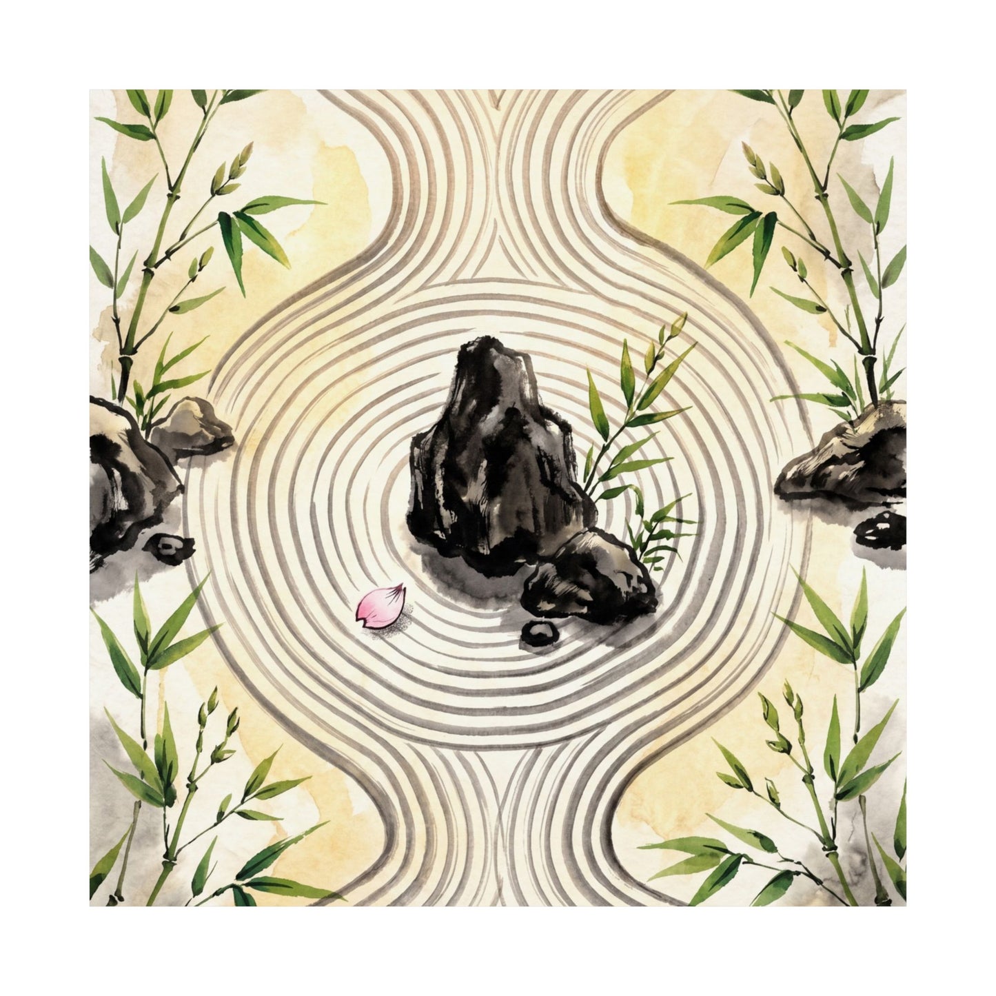 Serene Rock Garden Wall Art Print - Sumi E Zen