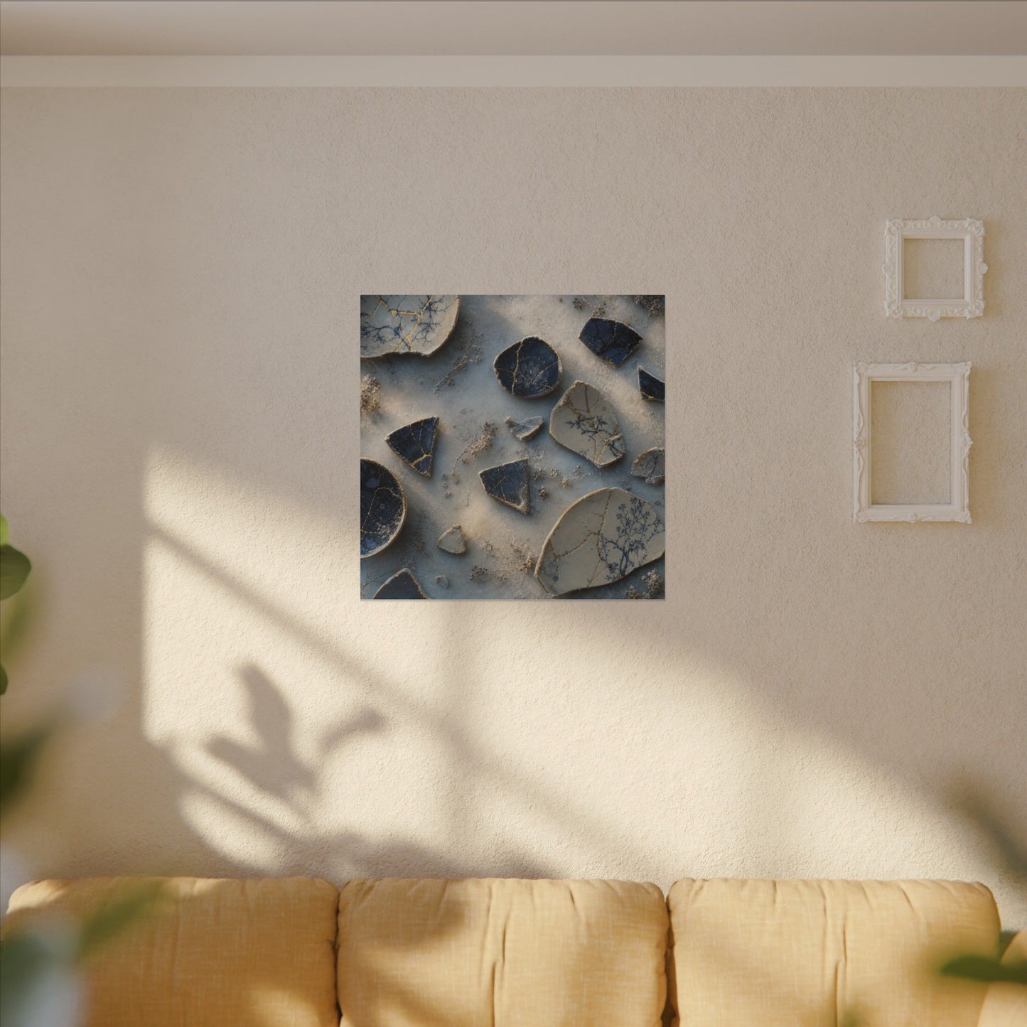 Broken Pottery Canvas Art | Winter Kintsugi Gold Vein Art