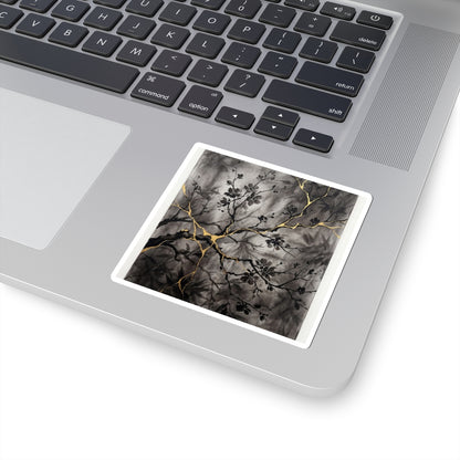 Cherry Blossom Crackle Gold Sticker | Healing Kintsugi Art Art Print