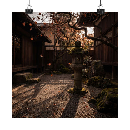 Autumn Stone Lantern Shadow Zen Wall Art Print | Moody Decor