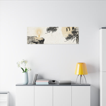Japandi Pine Tree in Candlelight | Japanese Pattern Canvas Art