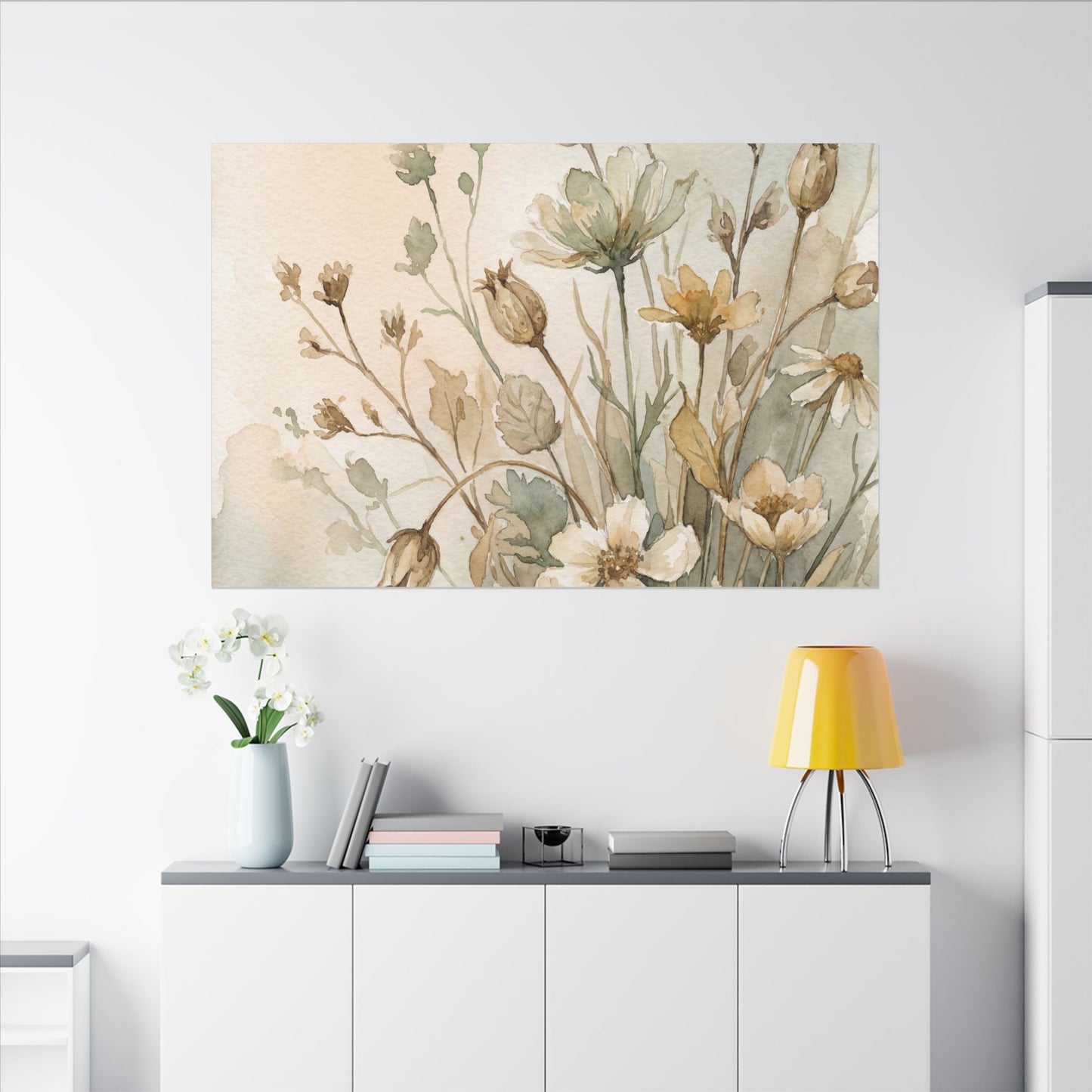 Summer Dried Flowers Watercolor Canvas Art | Elegant Decor