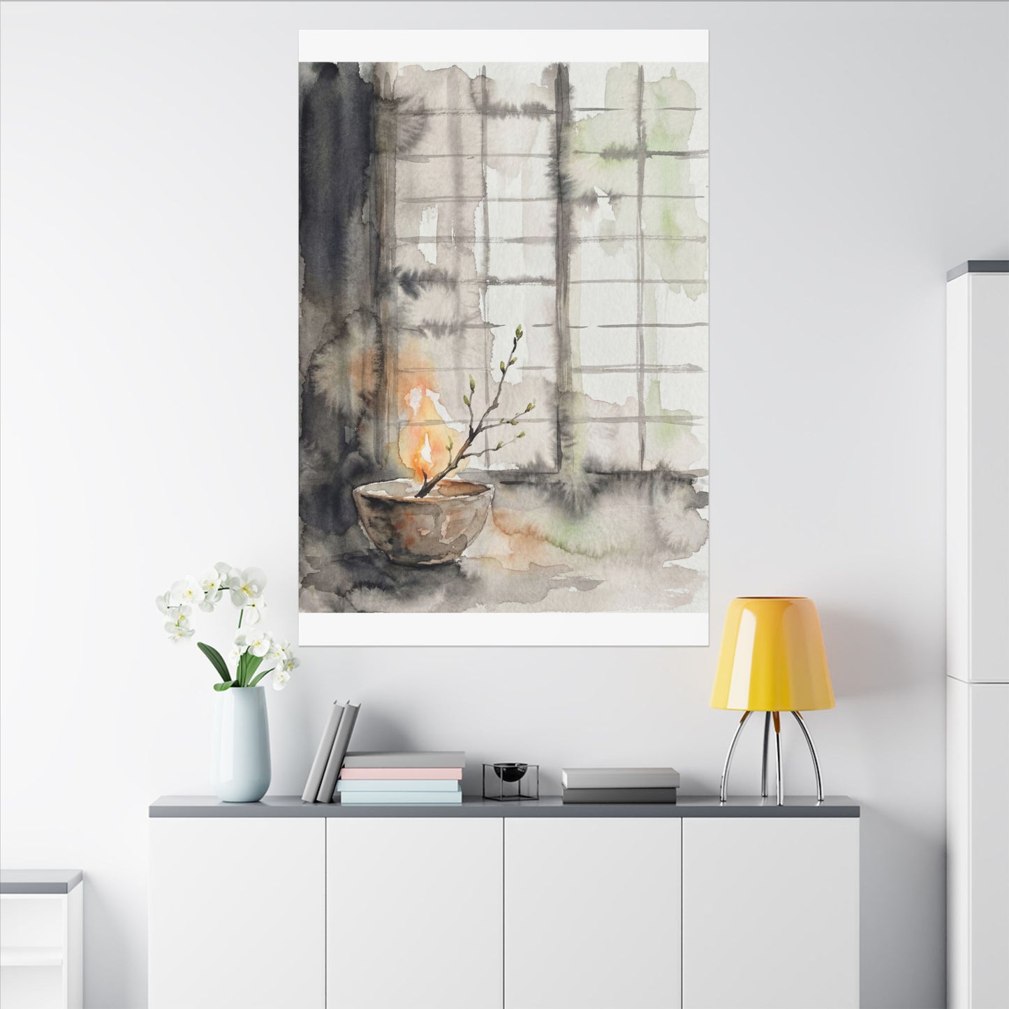 Shoji Screen Canvas Art | Spring Japandi Watercolor Art