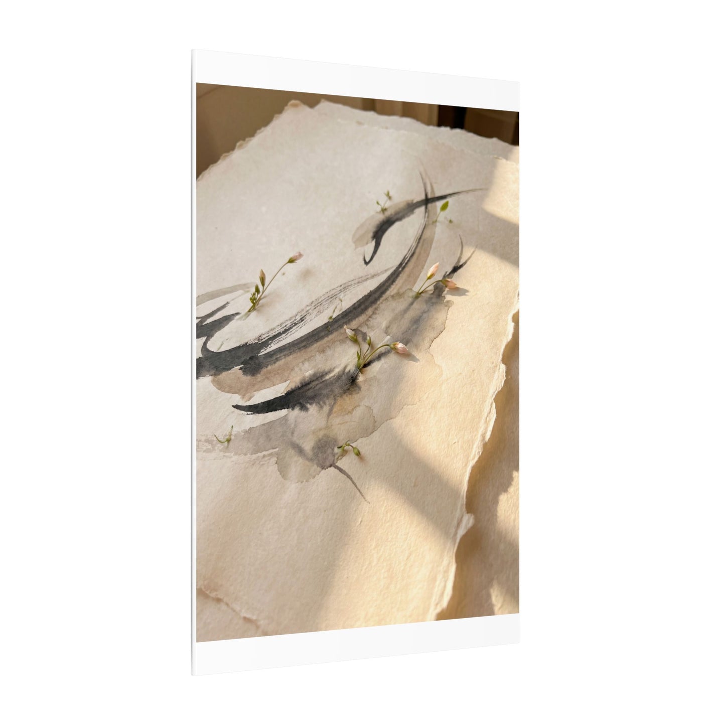 Ink Brushstroke Watercolor Canvas Art | Neutral Japandi Art