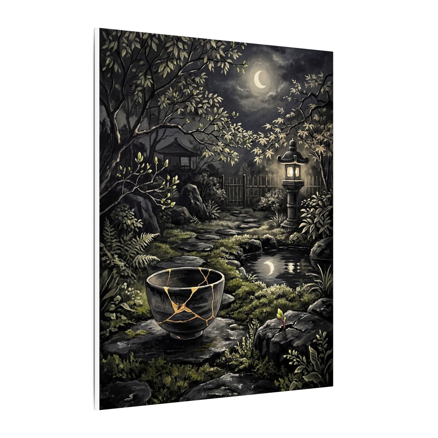 Kintsugi Moonlit Garden in Dappled | Gold Repair Canvas Art