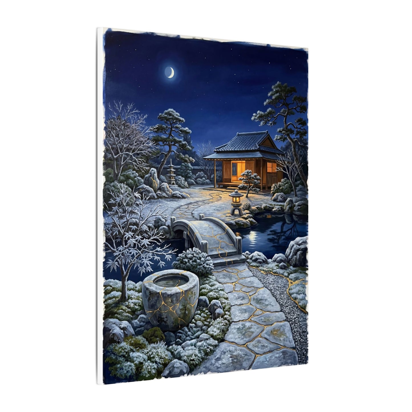 Moonlit Garden Winter Canvas Art | Kintsugi Artful Design
