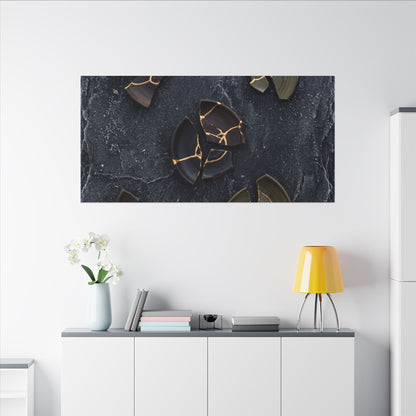 Broken Pottery Canvas Art | Winter Dark Japandi Shadow Zen Art
