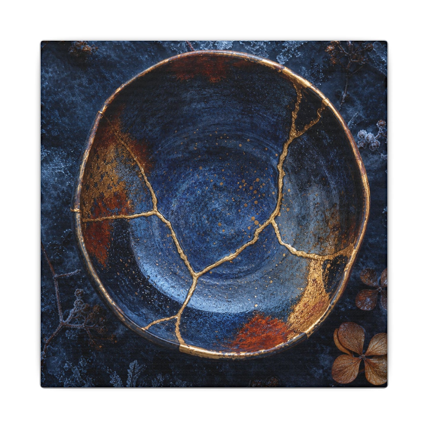 Kintsugi Ceramic Bowl in Moonlight | Crackle Gold Canvas Art