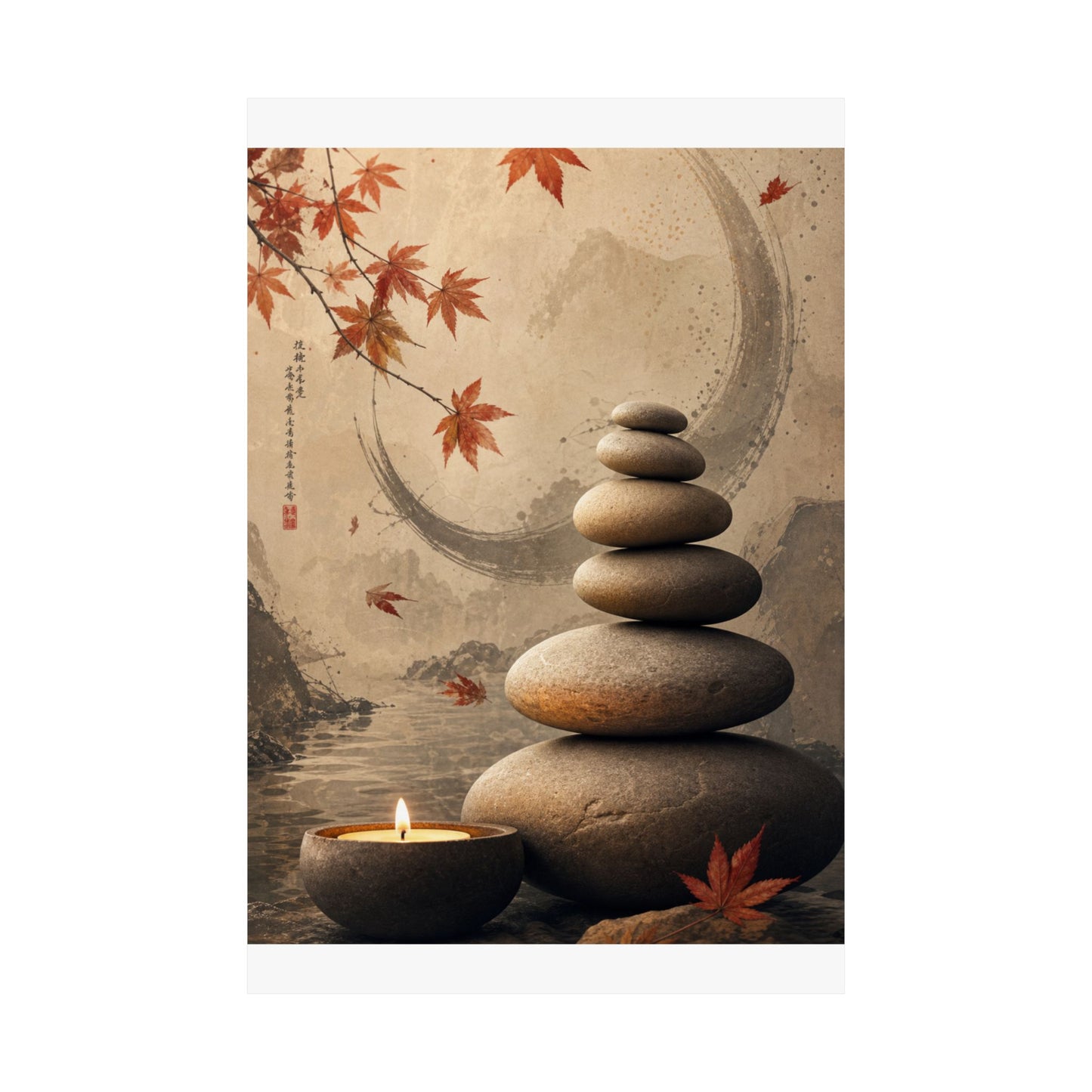 Ma River Stones Wall Art Print - Japandi Japanese Pattern