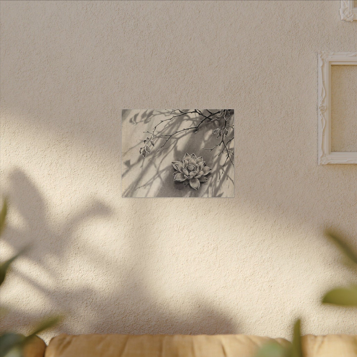 Winter Lotus Flower Sumi E Canvas Art | Contemplative Decor