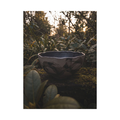 Ceramic Bowl Canvas Art | Summer Dark Japandi Charcoal Ink Art