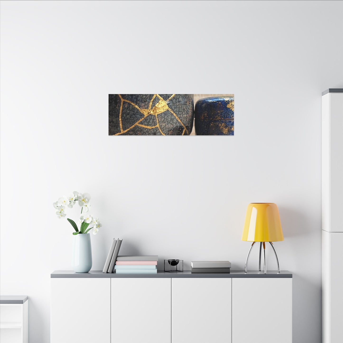Tea Ceremony Crackle Gold Canvas Art | Philosophical Kintsugi Art