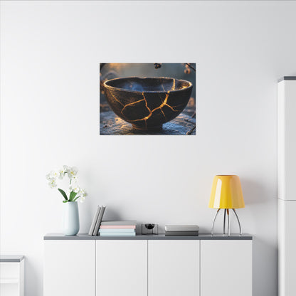 Ceramic Bowl Canvas Art | Winter Kintsugi Gold Repair Art