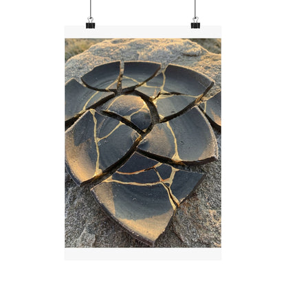 Broken Pottery Wall Art Print | Winter Kintsugi Gold Vein Art Art Print