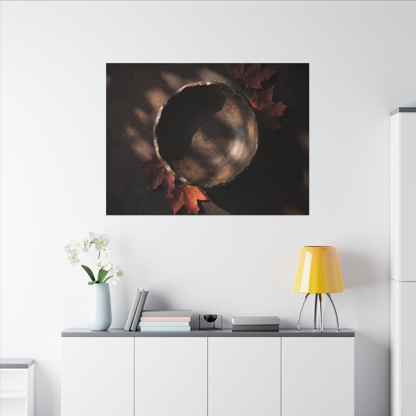 Ceramic Bowl Canvas Art | Autumn Dark Japandi Dark Texture Art