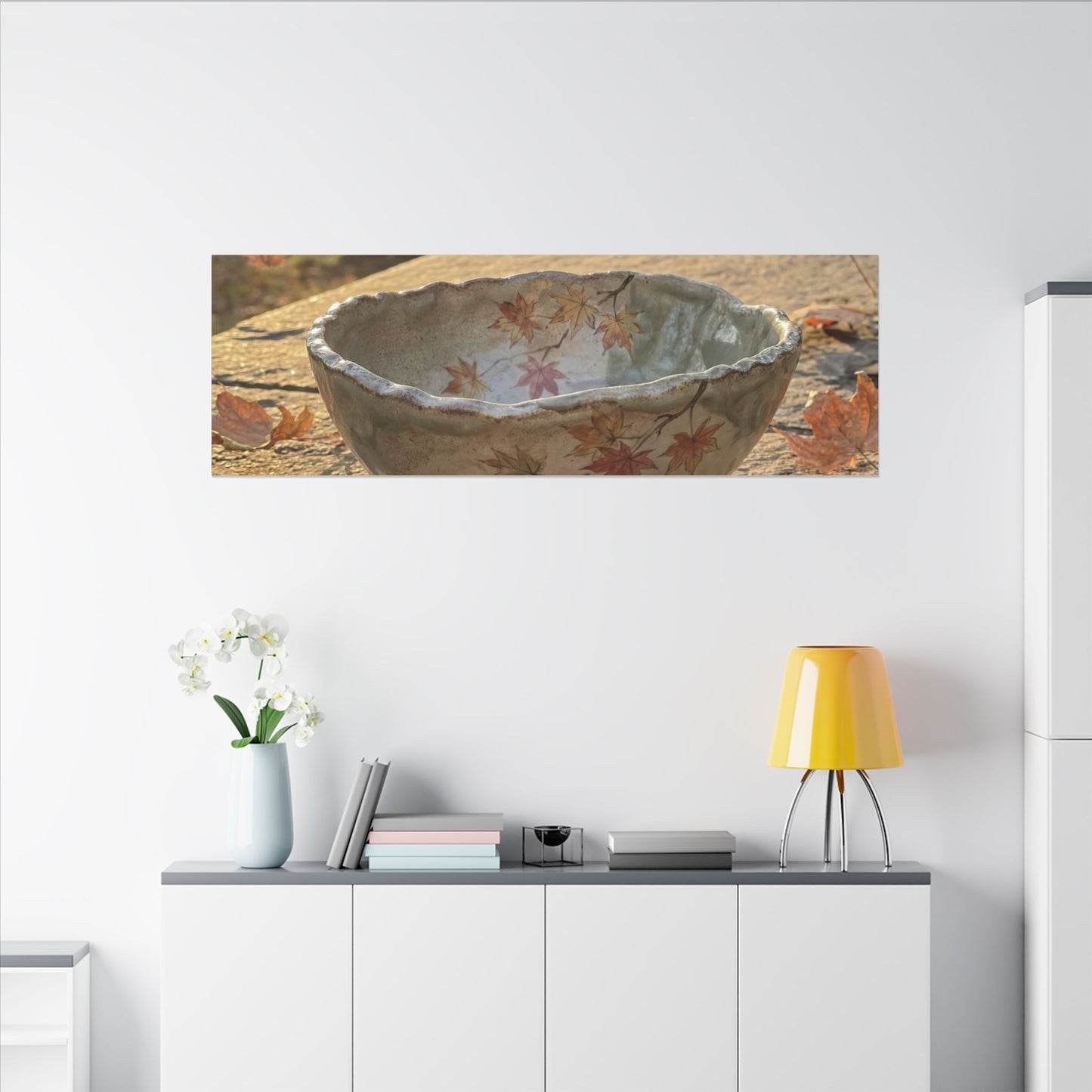Japandi Ceramic Bowl in Golden Hour | Japanese Pattern Canvas Art