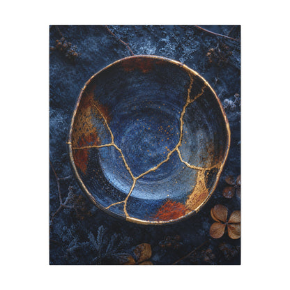 Kintsugi Ceramic Bowl in Moonlight | Crackle Gold Canvas Art