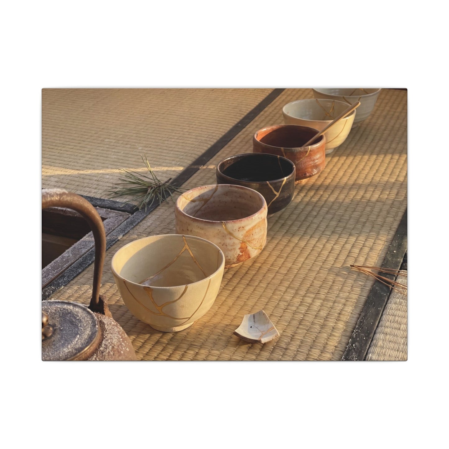 Kintsugi Tea Ceremony in Golden Hour | Gold Repair Canvas Art