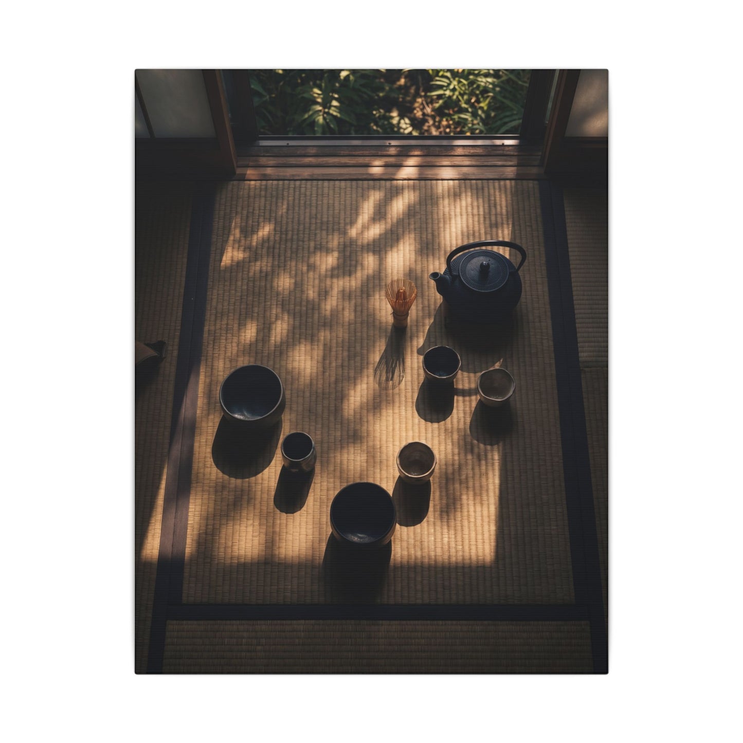 Shibui Tea Ceremony Canvas Art - Dark Japandi Shadow Zen