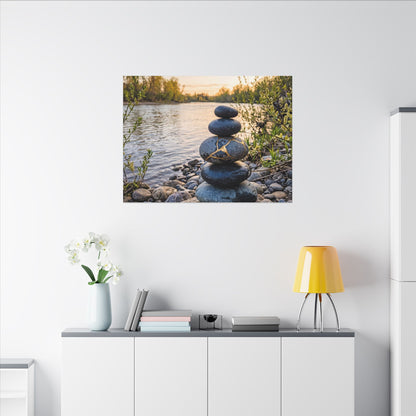 Kintsugi River Stones in Golden Hour | Gold Vein Canvas Art